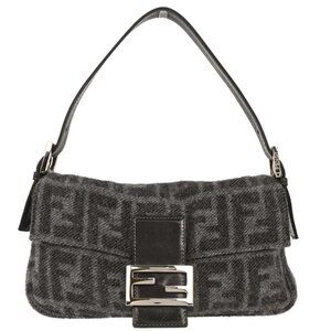 Fendi Gray Wool Baguette Handbag